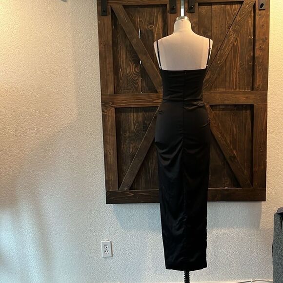 NWT Satin Spaghetti Straps Ruched Bodycon Slit Maxi Cocktail Elegant Dress - Picture 9 of 16